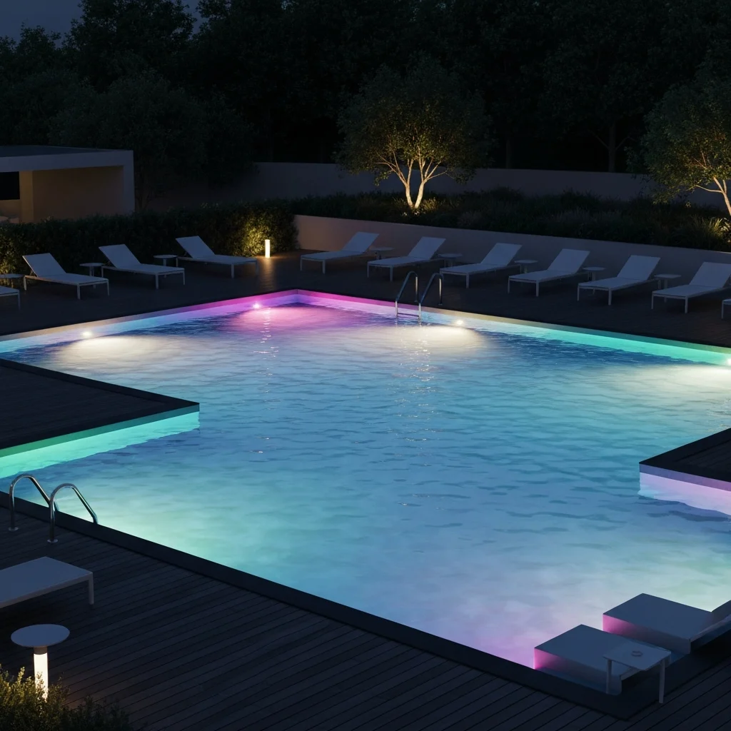 Illuminated swimming pool with LED lights