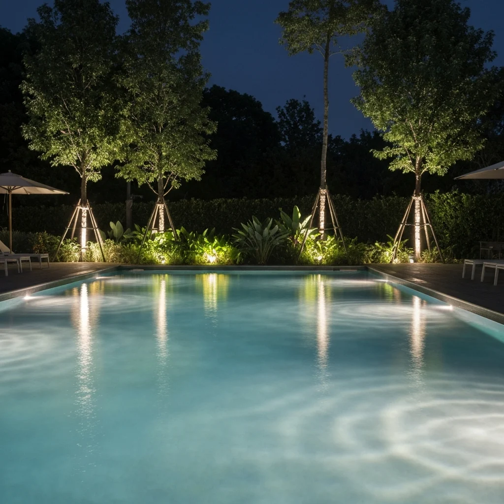 Illuminated swimming pool with LED lights