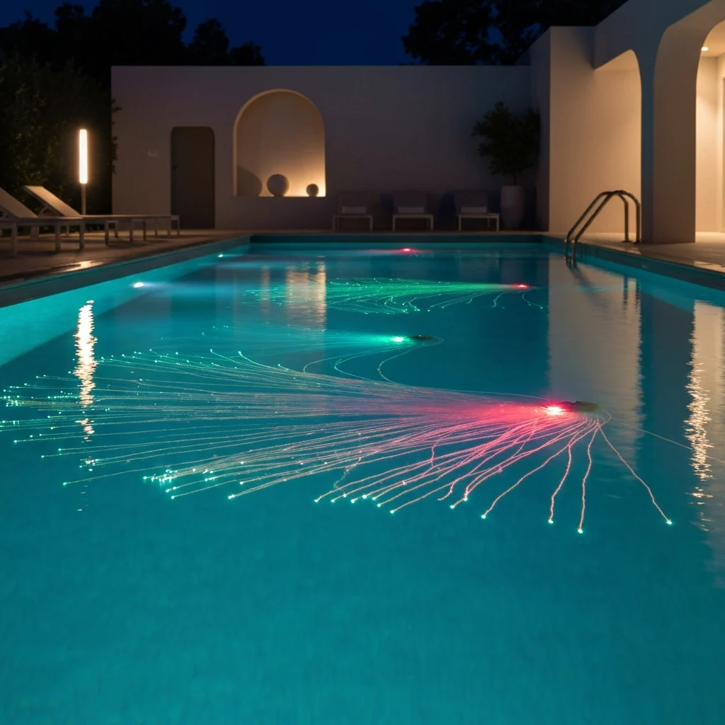 Illuminated swimming pool with fiber optic lights