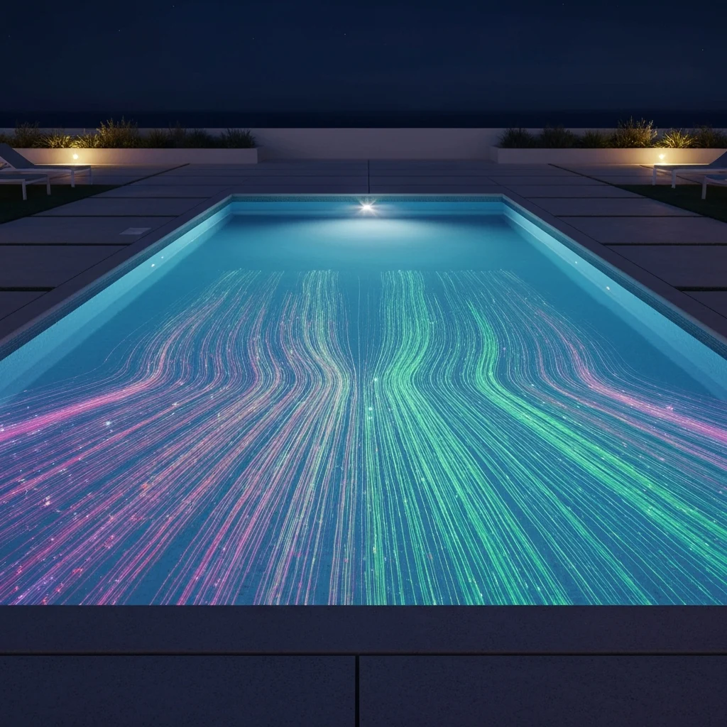Illuminated swimming pool with fiber optic lights