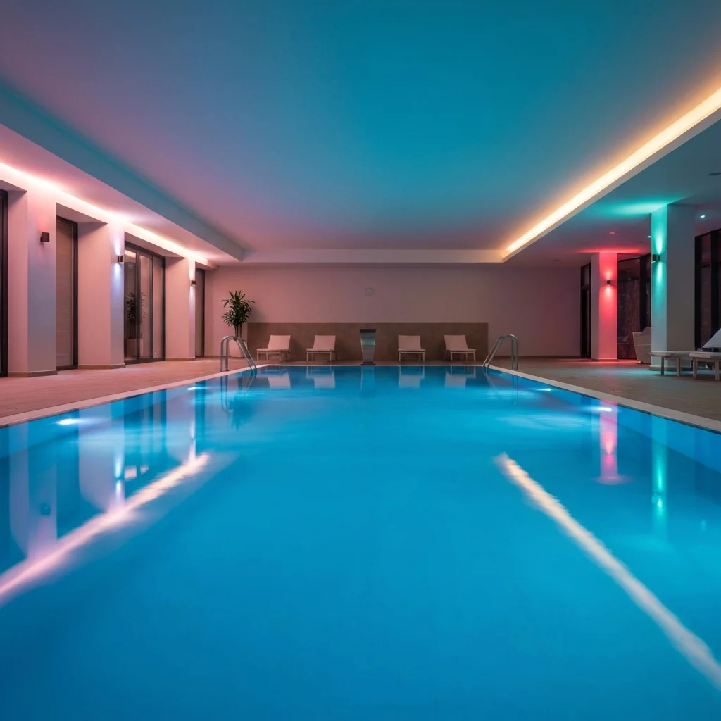 Beautifully illuminated indoor swimming pool