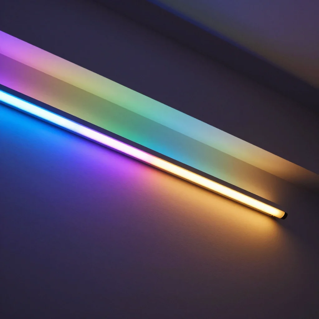 Colorful LED strip lights in a modern interior