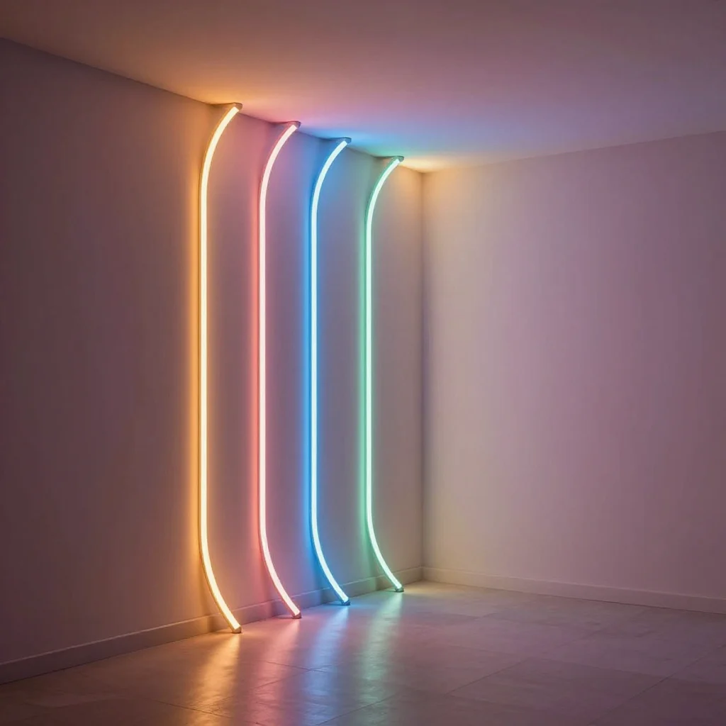 Illuminated room with colorful LED strip lights