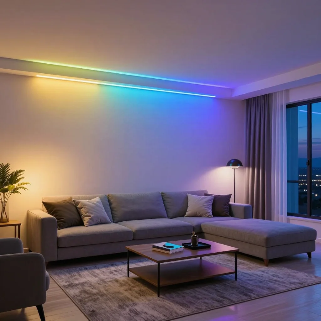 Modern living room with LED lighting