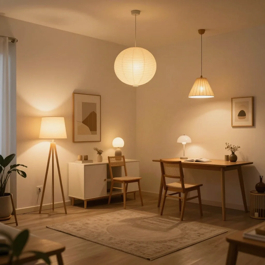 Interior decoration with various lighting types