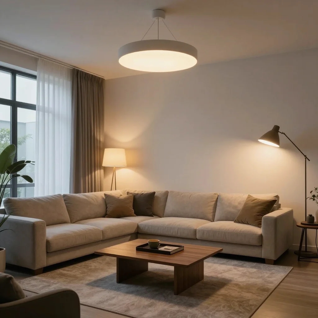 Modern living room with diverse lighting options.