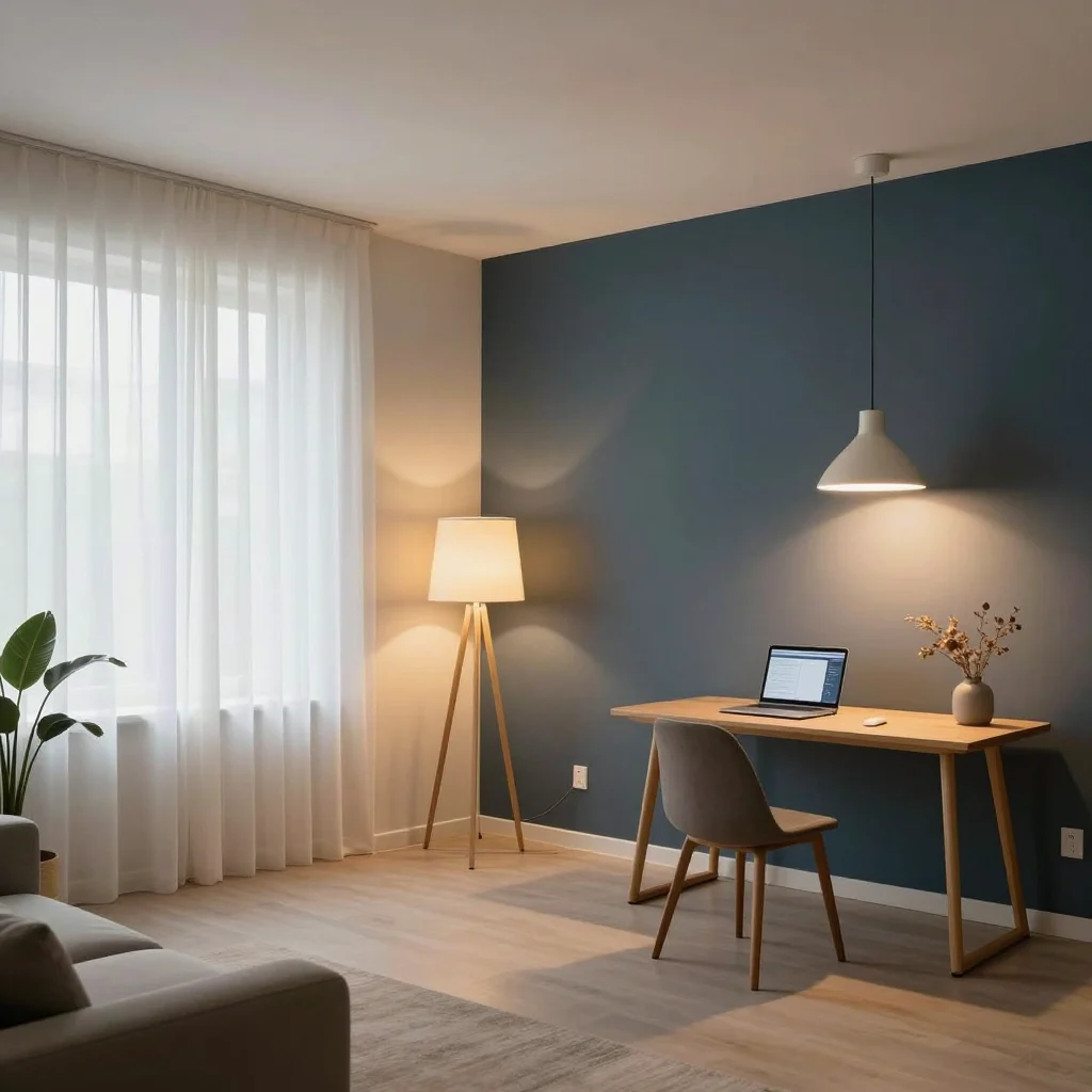 Modern interior space with diverse lighting techniques