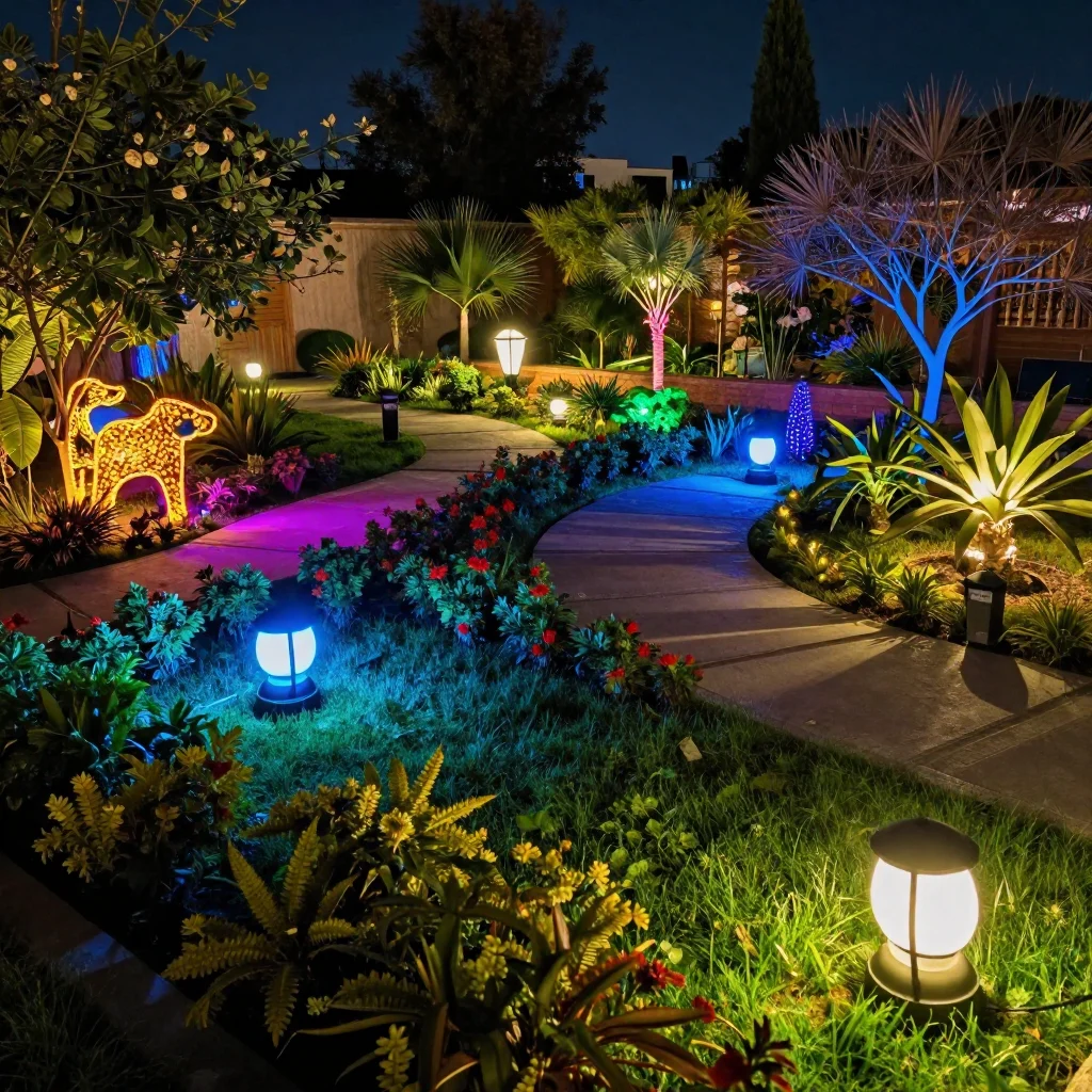 Illuminated garden with LED lights