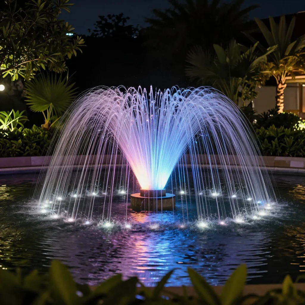 Illuminated water fountain with fiber optics