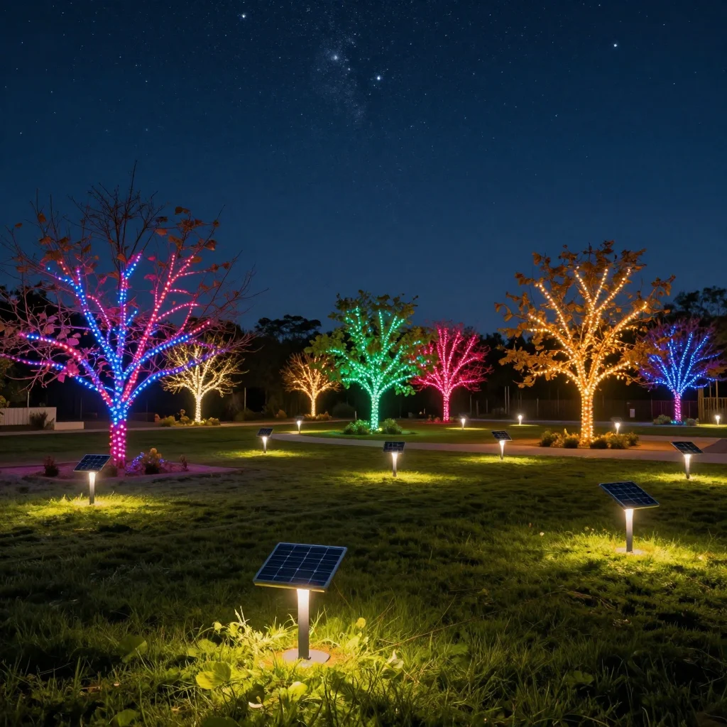 Creative outdoor lighting ideas with solar lights and colorful LEDs