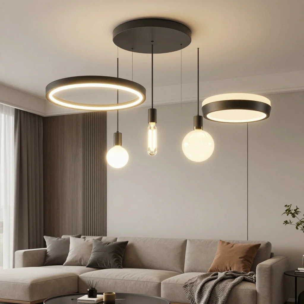 Modern living room with stylish lighting