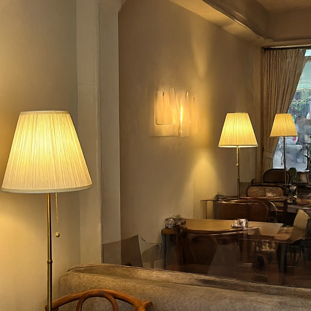 Cozy coffee shop with warm lighting